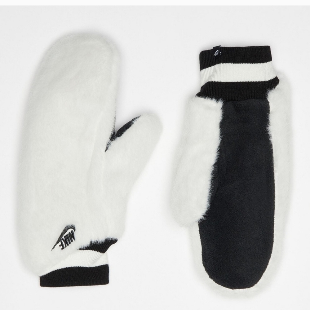 Nike White Faux Fur Mittens Size XS-S